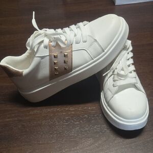 Women's White and Gold Sneakers